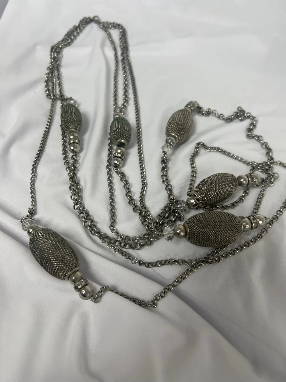 Silver Multi-Strand Beaded Long Necklace - Women Jewelry